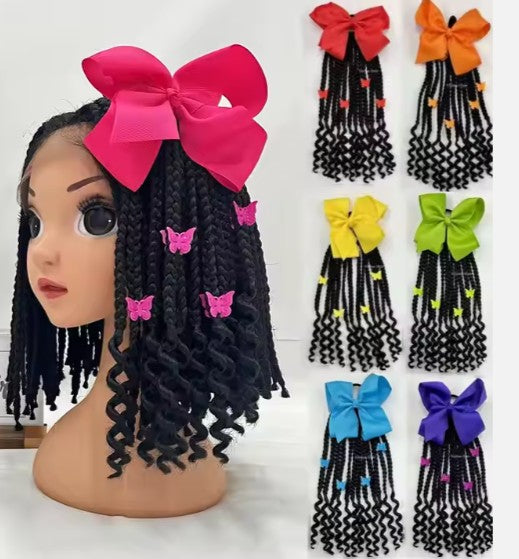 Kids Elastic Ponytail Box Braid Bow Butterfly Clips 10 inch