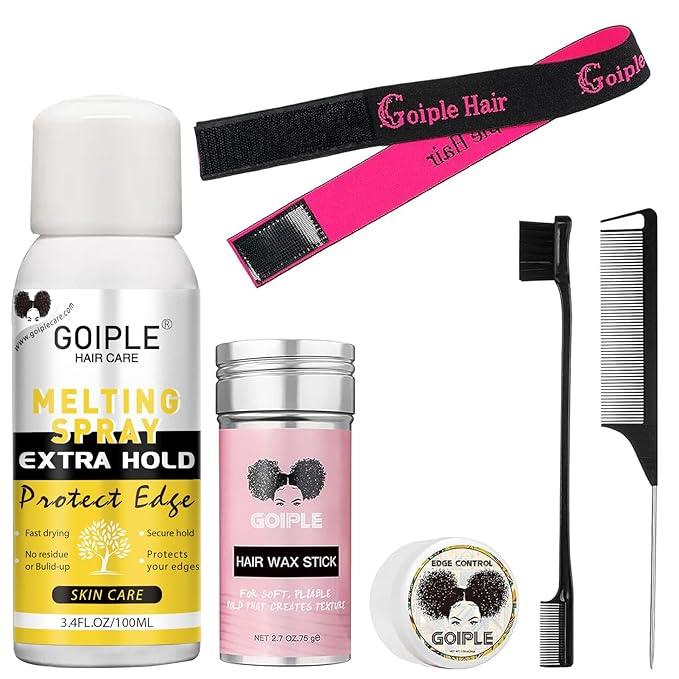 Goiple Lace Melting Spray for Wigs, Closures & Extensions - Styling Agent with Strong Natural Finish, Fast Drying, Water & Oil Resistant, Includes Hair Adhesive, Edge Control Wax & Hair Wax Stick - The Curl Lounge