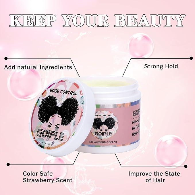Goiple Edge Control Wax for Women Strong Hold Non-greasy Edge Smoother, Edge Wax Styling Tamer Edge Control for Black Hair No Flaking, White Residue, Shine and Smooth Strawberry Scent 4oz - The Curl Lounge