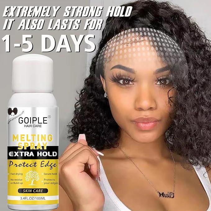 Goiple Lace Melting Spray for Wigs, Closures & Extensions - Styling Agent with Strong Natural Finish, Fast Drying, Water & Oil Resistant, Includes Hair Adhesive, Edge Control Wax & Hair Wax Stick - The Curl Lounge