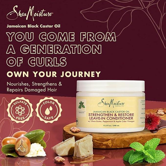 SheaMoisture 100% Pure Jamaican Black Castor Oil Leave In Conditioner For Damaged Hair and To Soften Detangle Hair 11.5oz - The Curl Lounge