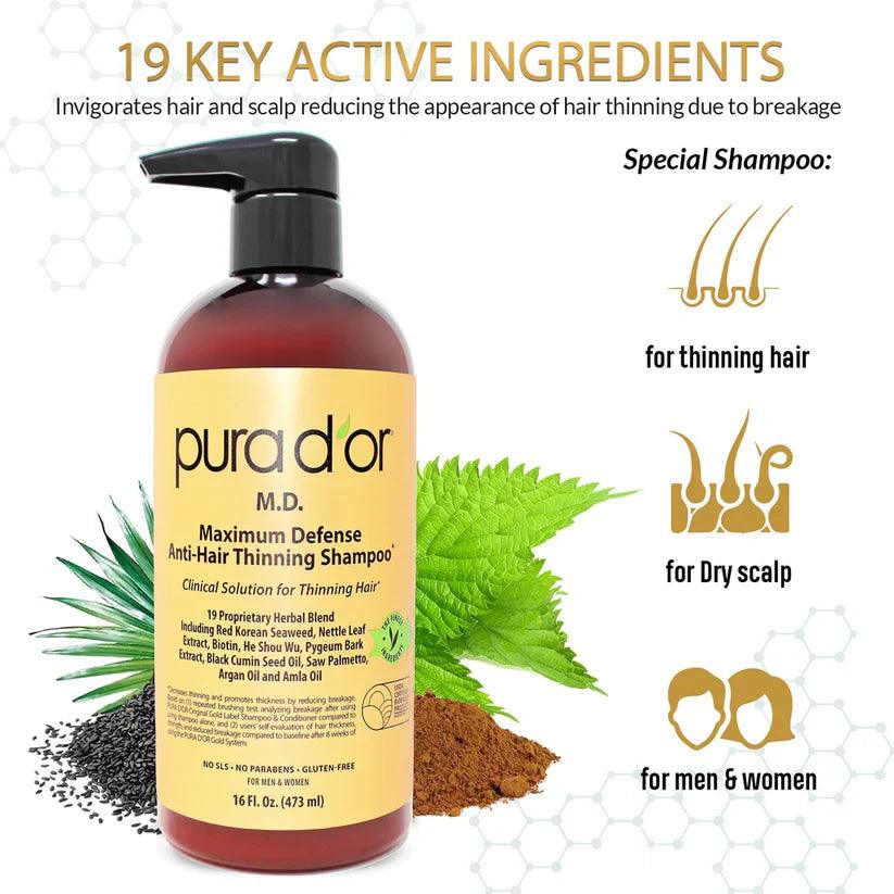 PURA D'OR Maximum Defense Anti-Hair Thinning Shampoo - The Curl Lounge