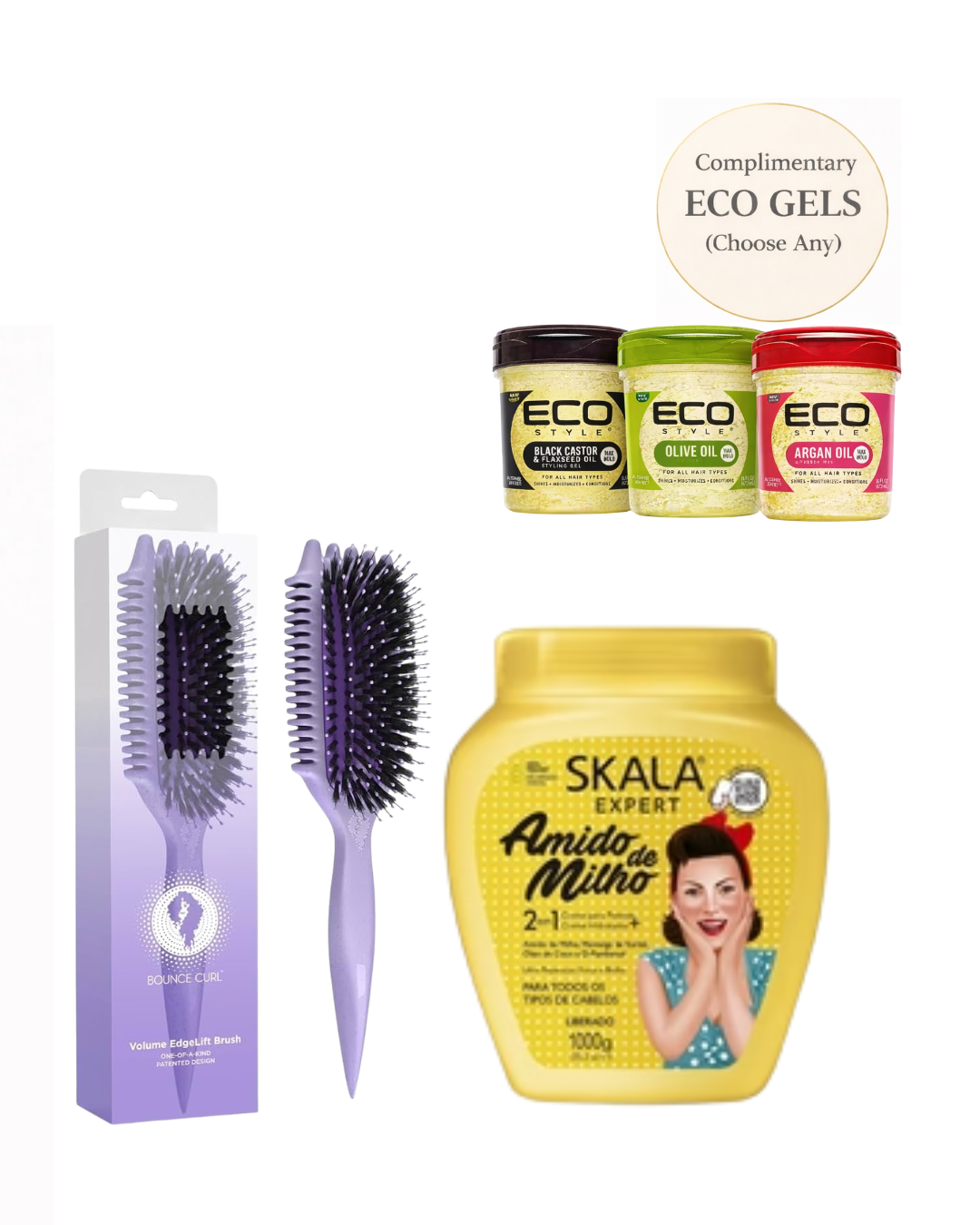 Bounce Curl Volume EdgeLift Brush Skala Cornstarch Volume Bundle + A Complimentary Eco Styling Gel
