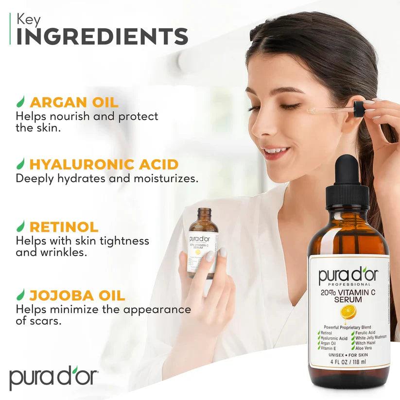 PURA D'OR 20% Vitamin C Serum 4 Oz - The Curl Lounge